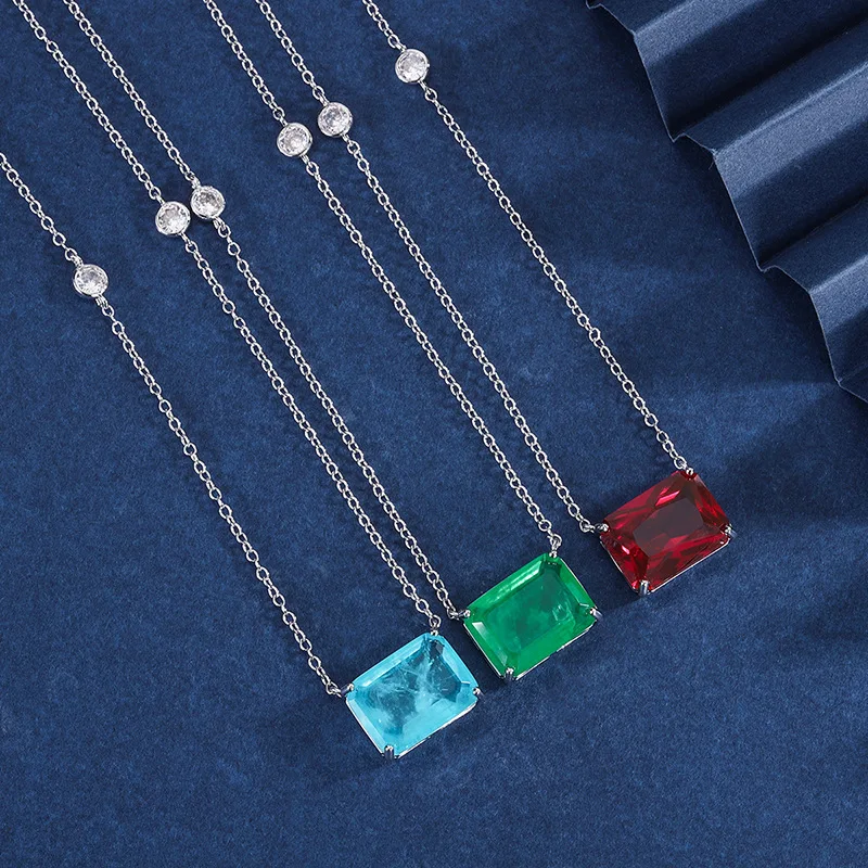 New high-end jewelry new colorful treasure simple style pendant temperament clavicle chain women's pendant main stone 12*16