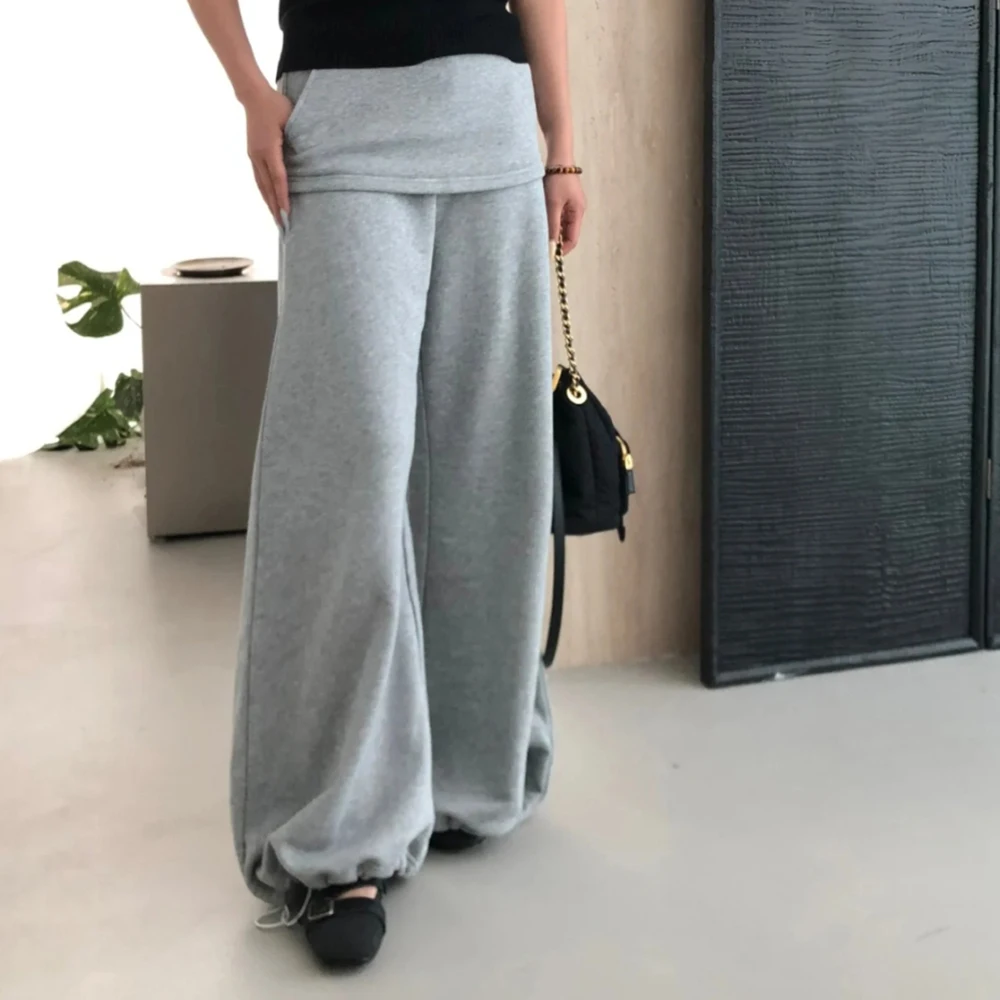 

Женские брюки из 100% хлопка Y2K с закатанным краем и шнурком, универсальные прямые пригородные брюки, осень 2025, новое поступление