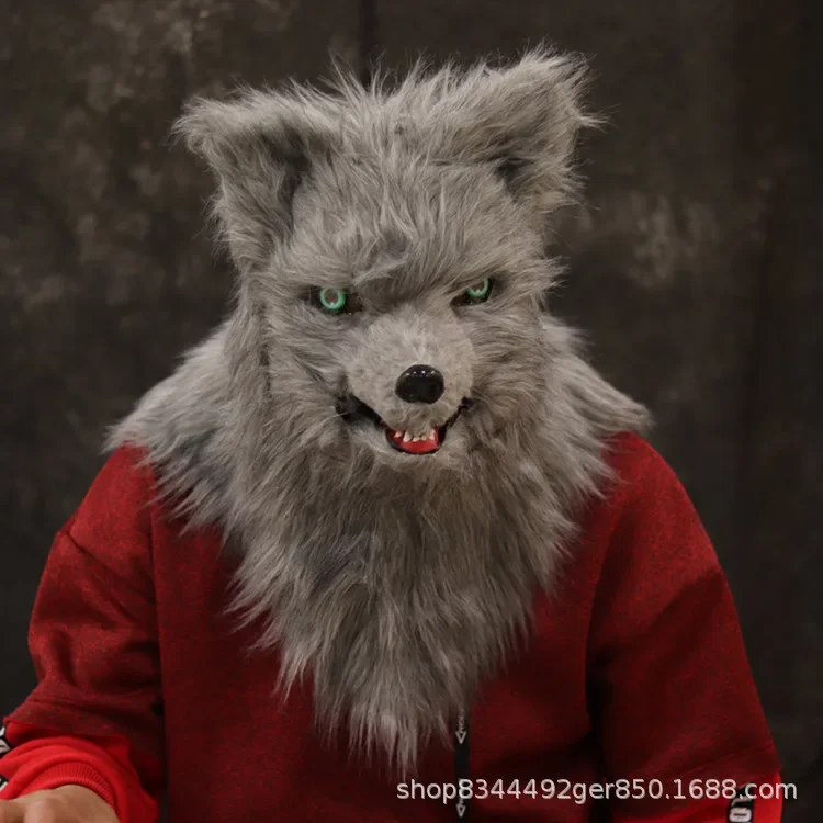 

2025 New Animal Fox Hood Plush Mask Mouth Can Be Opened Bar Halloween Show Props Scary Costumes & Accessories