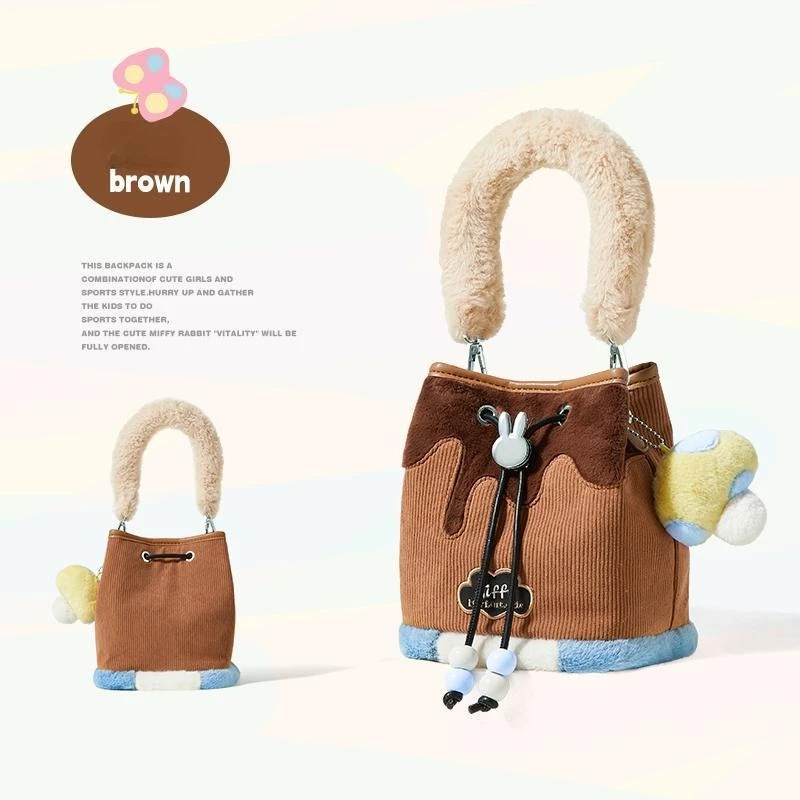 

Miffy Furry Bucket Bag Sweet Girlish Plush Handheld & Crossbody Purse for Women Cozy with Detachable Strap for Daily Use Travel