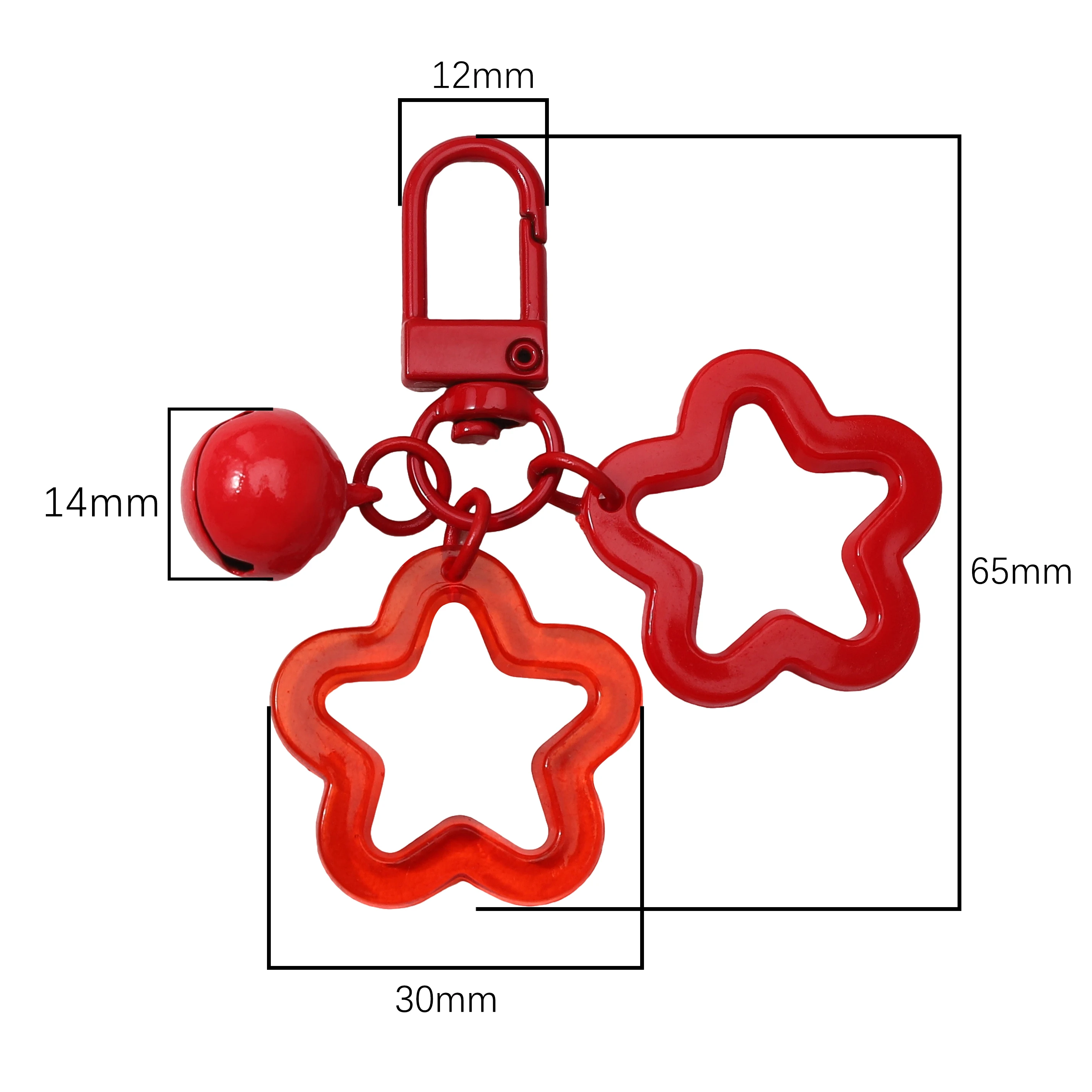 1pc/bag 6.5cm Alloy Spring Ring Colorful Hollow Out Pentagram Shape Buckle With Bell Handmade Gift DIY Making Keychain Material