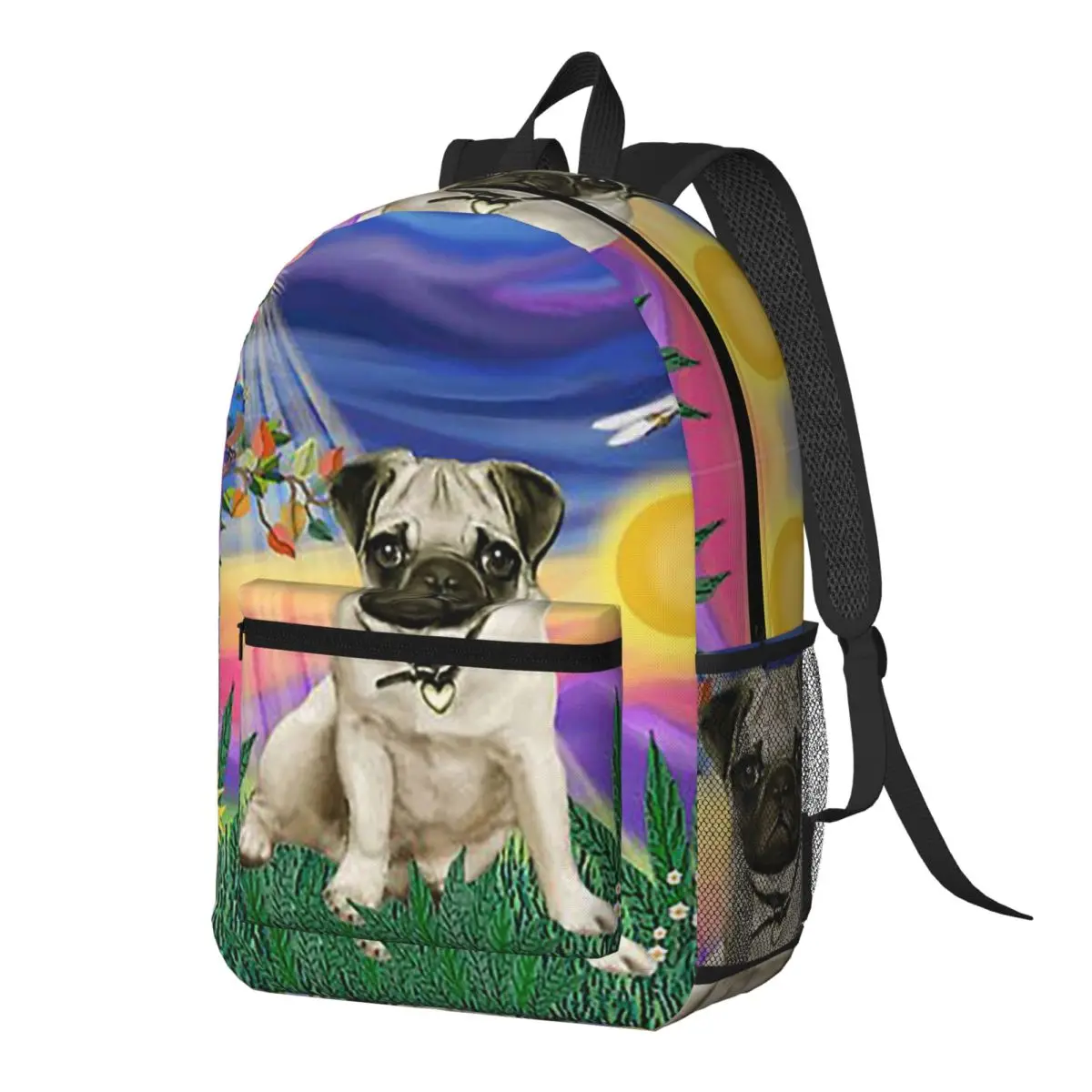 Twilight With A Pug Backpack Daypack Large Capacity Kids BookBag School Bag Shoulder Bags for Men Women