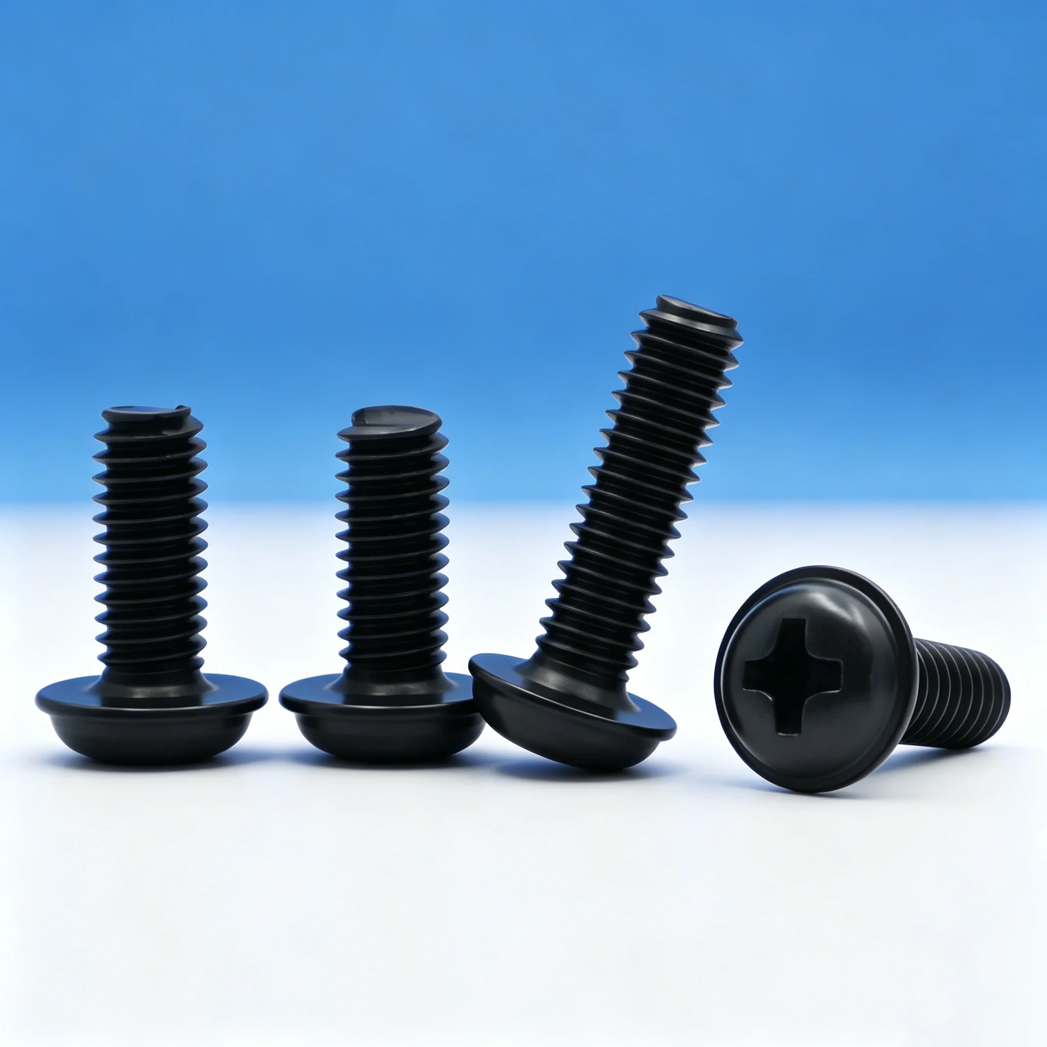 DIN967 PWM Black Pan Head Phillips Screws with Washer 1000PCS M1.7-M6 Fixed Motherboard Screws with Pad Carbon Steel Black Oxide