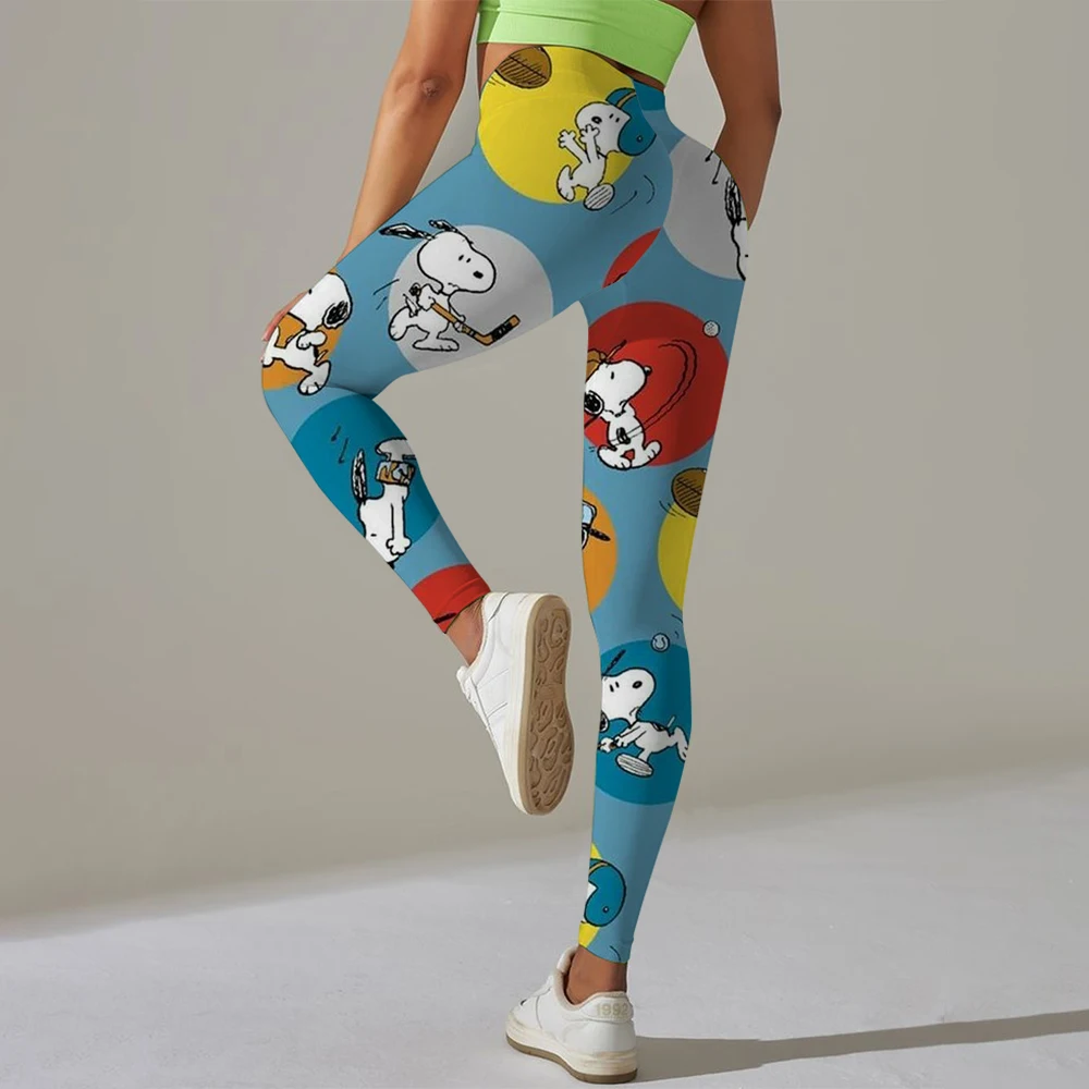 Mallas con estampado de dibujos animados de Snoopy, pantalones sexis para mujer, mallas Push Up, mallas deportivas de moda para gimnasio, pantalones deportivos de cintura alta
