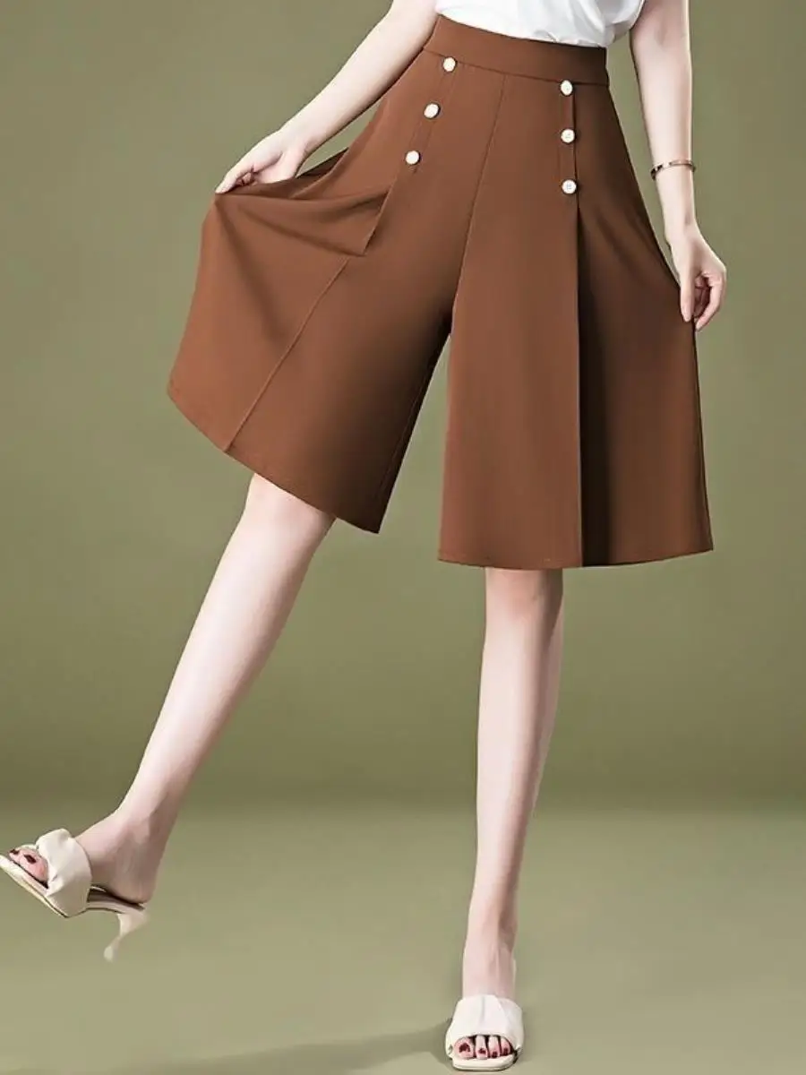 ハイウエストドレープワイドレッグパンツスカートパンツ女性のショートパンツ夏薄い新しいスタイル6フィートパンツ日焼け止めレッグカバー