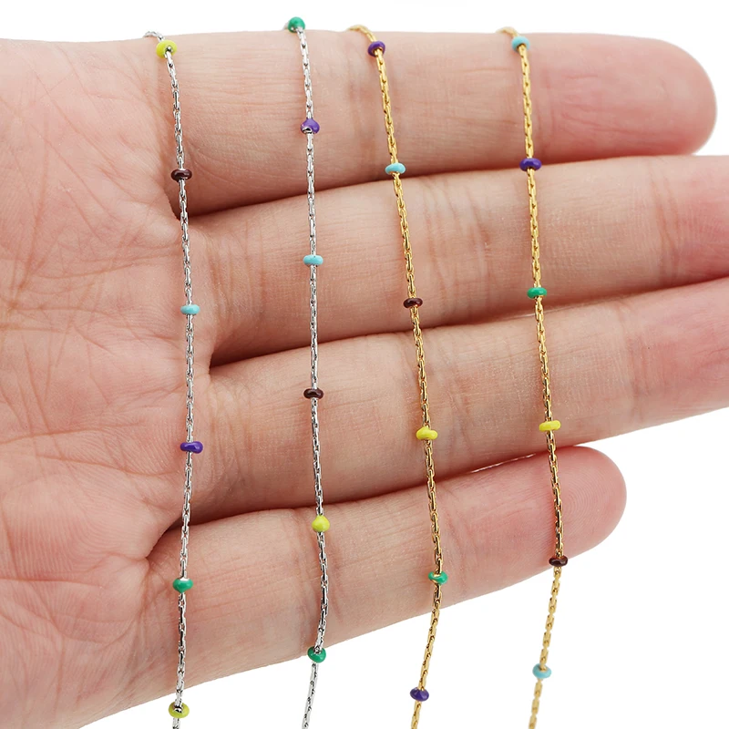 2 Meters 1mm Stainless Steel Colorful Enamel Clip Beads Thin Chain for DIY Bracelets Earrings Necklace Jewelry Making Supplies