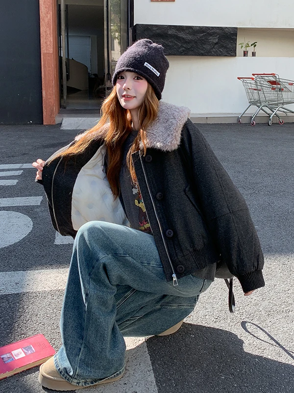 여성용 테이니드 오트 워크웨어 다운 재킷 양털 칼라 겨울용 따뜻한 화이트 다운 이너 코트 캐주얼 루즈핏 지퍼