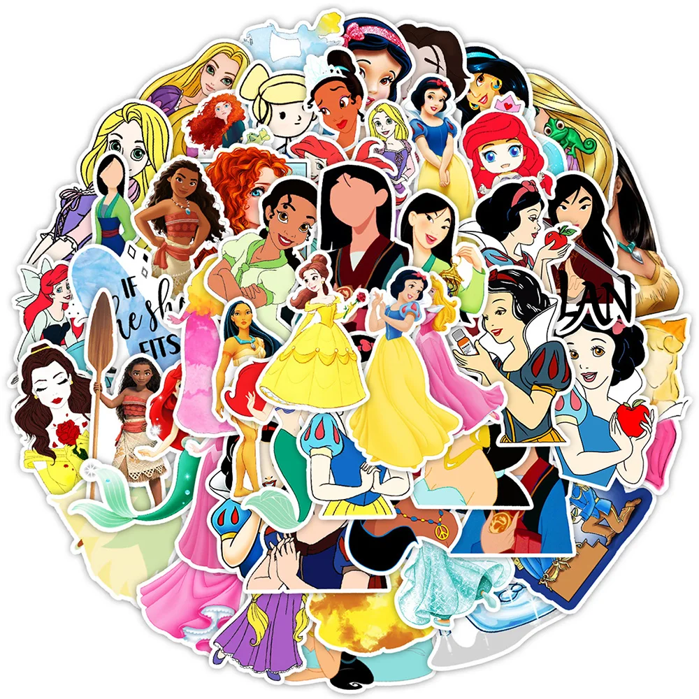 

10/30/50pcs Mix Disney Princess Stickers Cute Girls Cartoon Sticker Decorative Diary Car Luggage Laptop Kawaii Decal Toys Gift