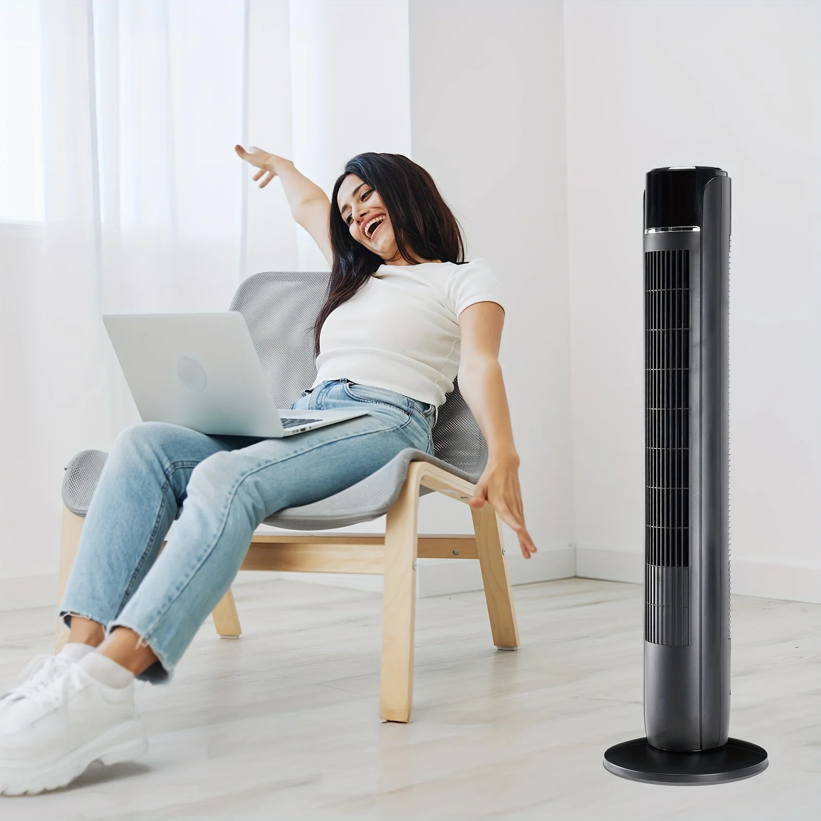 

36" Bladeless Floor Standing Tower Fan with Remote Control - 5-Speed 4-Mode Ultra Quiet 28dB, Energy-Saving Portable Fan for Bed