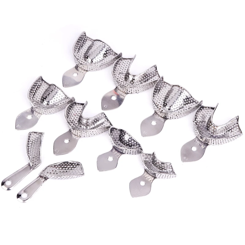 2pcs Dental Impression Tray Upper Lower Teeth Holder Stainless Steel Denture Teeth Tray Autoclavable Dentistry Materials