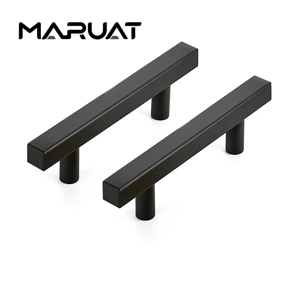 Matte Black Square Cabinet Handles Modern Stainless Steel Cabinet T Bar Furniture Hardware Pulls Knob for Kitchen and Drawers