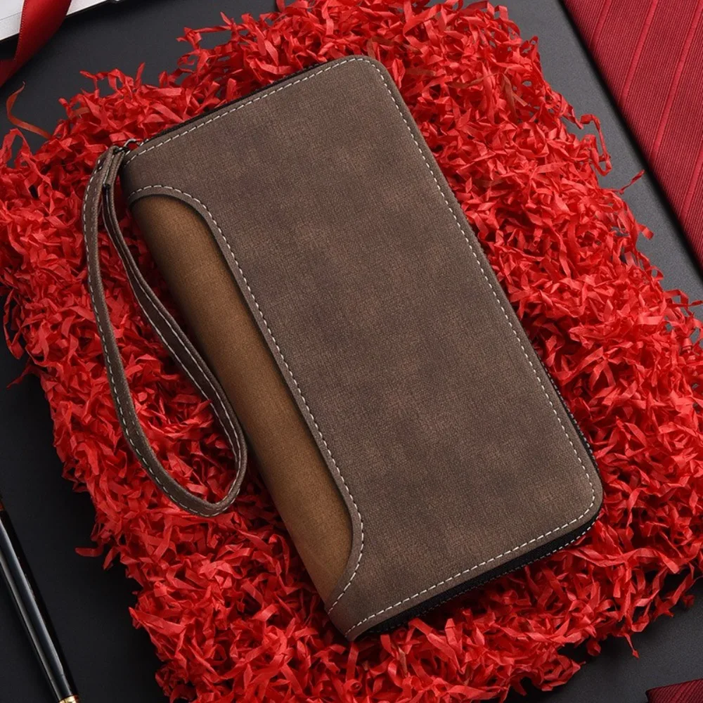 Simple Leather Long PU Wallet Phone Pouch Zipper Business Clutch Bag Coin Purse Multiple Card Slots Men Card Holder Travel
