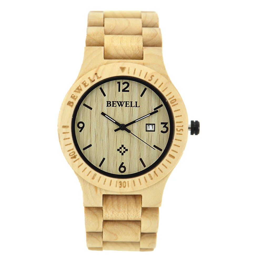 High-End Watch with Natural Bamboo Auto Date Lightweight Luxury Wood Case for Men Wristwatch