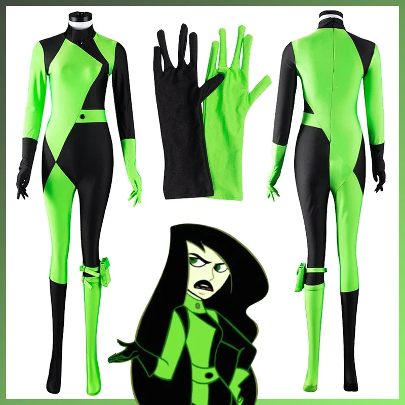 Shego Cosplay Anime Fantasy Gloves Leg Bag Outfit Cartoon Women Costume Disguise Female Sexy Jumpsuit Halloween Roleplay Suits