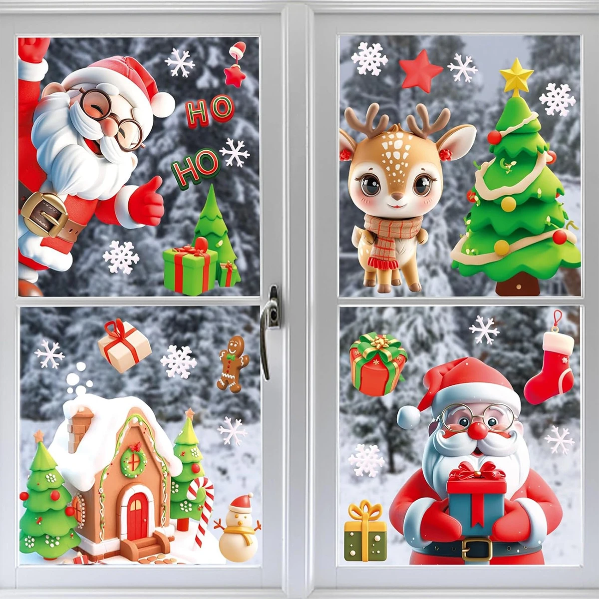 9pcs Christmas Window Stickers Christmas Decoration Kids Favors 2025 Xmas Snowman PVC Stickers Navidad Natal New Year Gift 2026