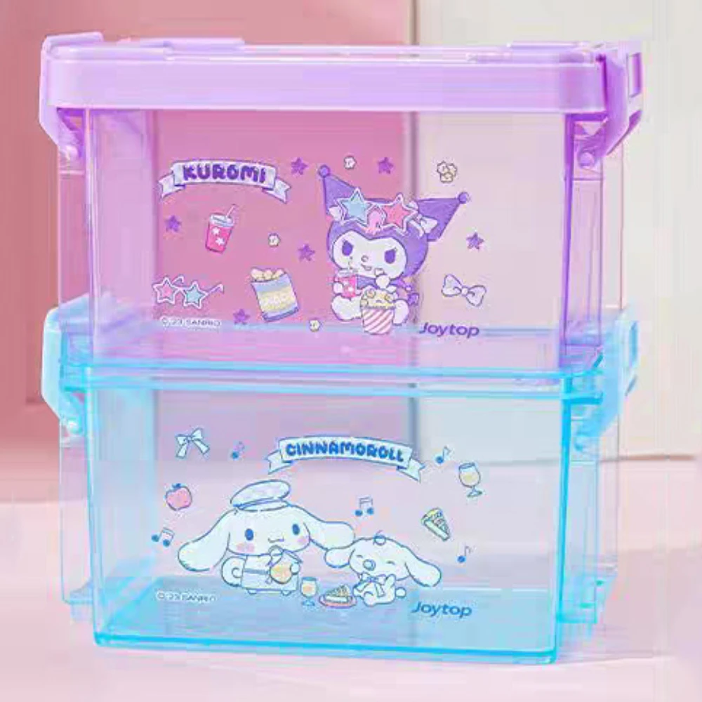 Genuíno sanrio cinnamoroll kuromi caixa de coleta empilhável de 3 camadas com adesivo diy kawaii melodia casa caixas de armazenamento diversos