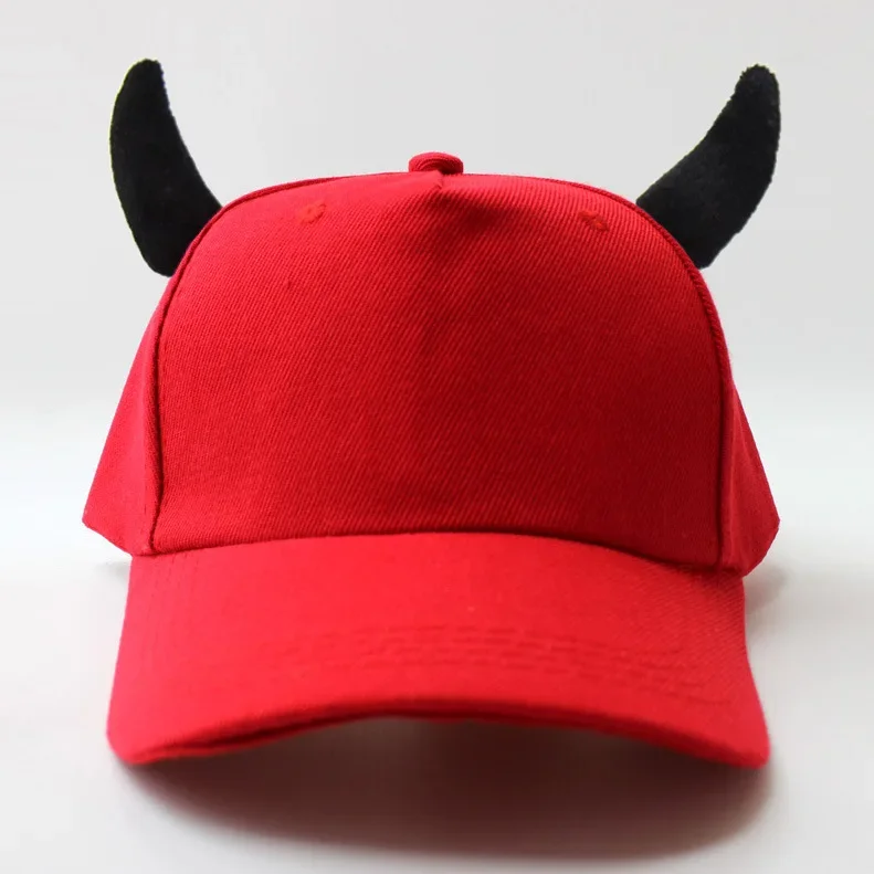 Ox Horn Devil Baseball Cap Fashion Leisure Duck Tongue Cap Outdoor Sunscreen Sun Hat Round Top Ox Horn Cap Rebound Hat