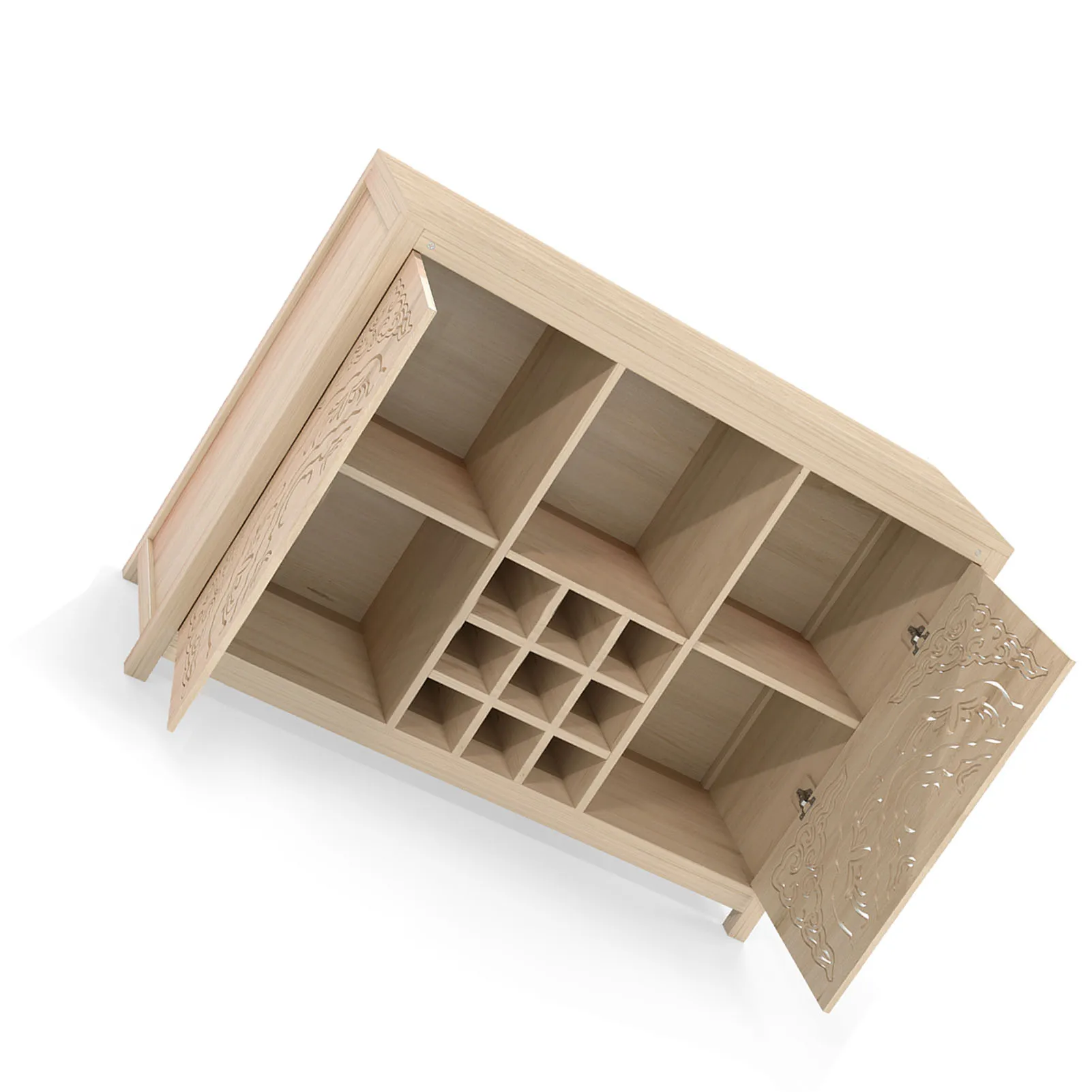 Armário de bar de vinho com 2 portas, buffet de mdf, armário de bebidas com rack de vinho e suporte de vidro para sala de jantar, cozinha