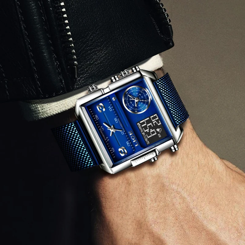 

LIGE новые модные многофункциональные часы для мужчин квадратные цифровые кварцевые наручные часы водонепроницаемые светящиеся военные мужские часы Reloj