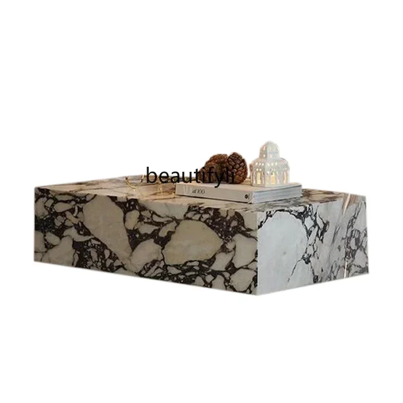 TTT French European round special-shaped luxury stone rock slab coffee table marble coffee table TV cabinet combination