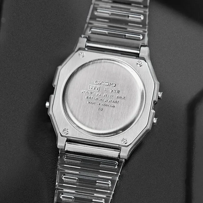 ساعة كاسيو للرجال صغيرة مربعة بسيطة ريترو مقاومة للماء LED ساعة كوارتز رقمية للجنسين ساعة الطالب العصرية للرجال WatchF-91WS-7