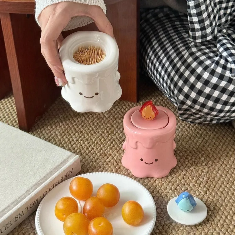 Cartoon Little Fire Man Creative Cute Style Ceramic Toothpaste Storage Can Personalized Living Room High Beauty Decoration Gift