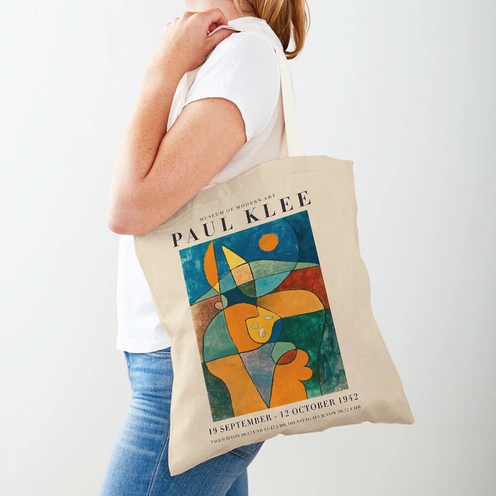 Paul Klee Line Modular Wall Form Art Supermarket Shopper Bag Lady Tote Handbag Double Print Casual Canvas Women Shopping Bags