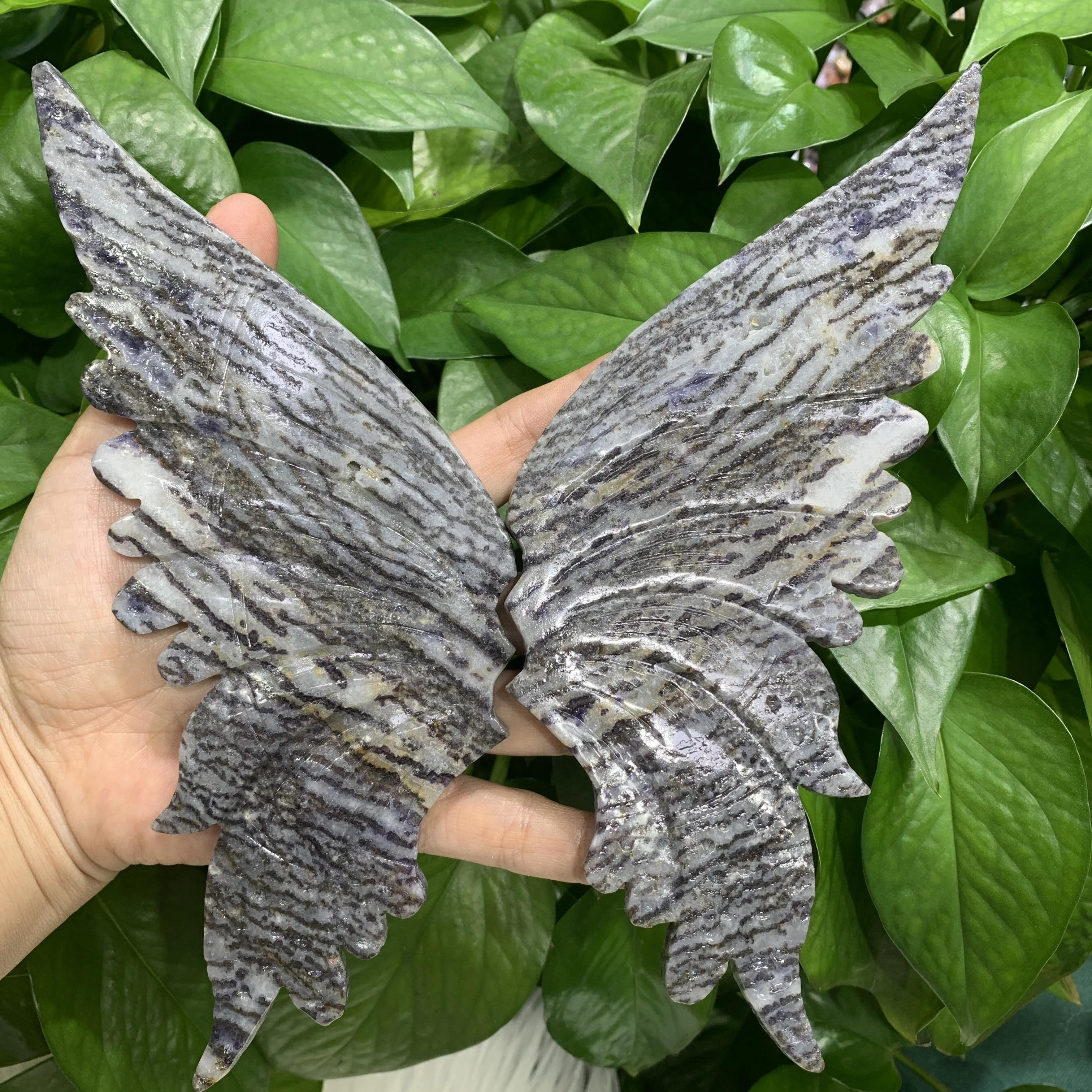 Natural Purple Zebra jasper hand carved Butterfly wings Figurine crystal Wings Sculpture with showing stand for Home Decoration