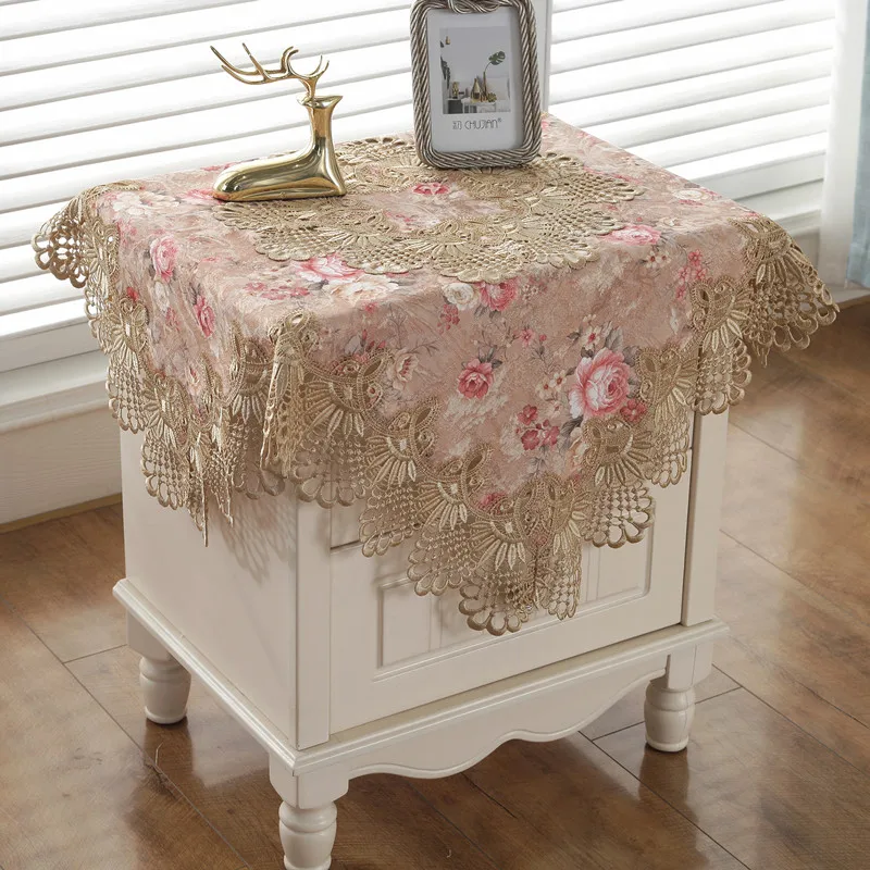 Lace Tablecloth Flower Embroidery Bedroom Bedside Table Square Cover Cloth Coffeetable Refrigerator Air Conditioning Dust Cove