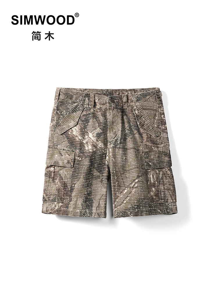 Simwood Loose Fit Men's Camouflage Shorts Lightweight Workwear Multiple Pockets Summer Cotton 100% Mid-Low Waist Shorts
