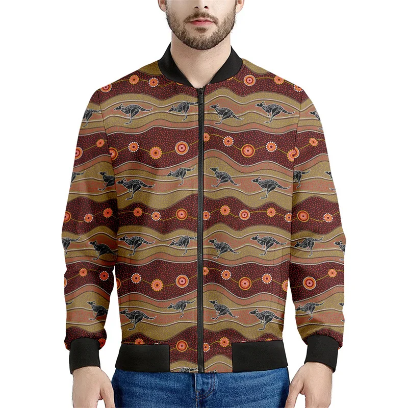 

Aboriginal Australian Pattern Zipper Jacket For Men Colorful 3D Printed Long Sleeves Casual Loose Tops Jackets Coat Streetwear