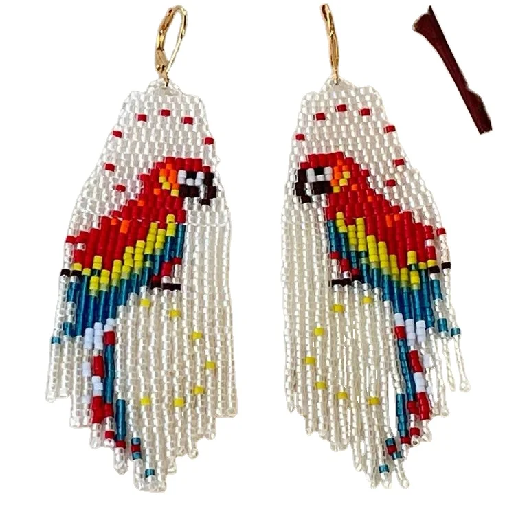 Rice bead earrings Tassels Parrot Fish Mode Creativity Bohemia Alloy Hand weaving Female Fashion Simple Beaded earrings