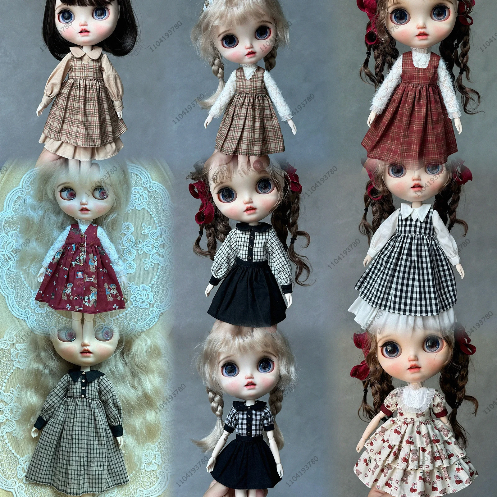 

For Blythe Doll 30CM Body 1/6 Ob24 Azone Doll Clothes Retro British Preppy Style Patterned Plaid Dress Girl Doll Clothes