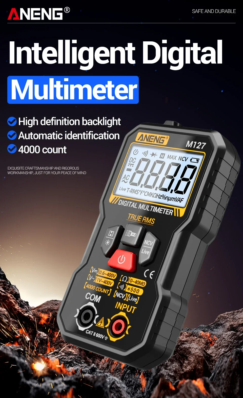 Tragbarer Mini-Multimeter-Tester ANENG M127 400 V AC/DC-Spannungswiderstand NCV-Erkennung 40 Mohm Ohmmeter Null-Feuer-Detektor-Werkzeuge – Detail 1