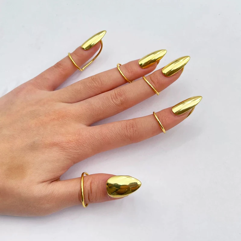 Anel de Metal Moderno para Unhas: Acessório de Joalheria Punk Exagerado e Único, Ideal para Usar como Anel de Cobertura de Unha