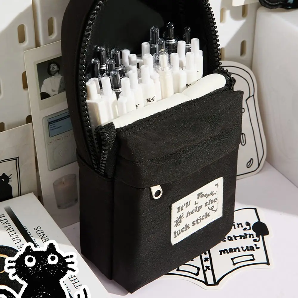Multi Functional Black Cat Pencil Case Embroidery Pattern Backpack Shape Stationery Bag Stationery Organizer Students