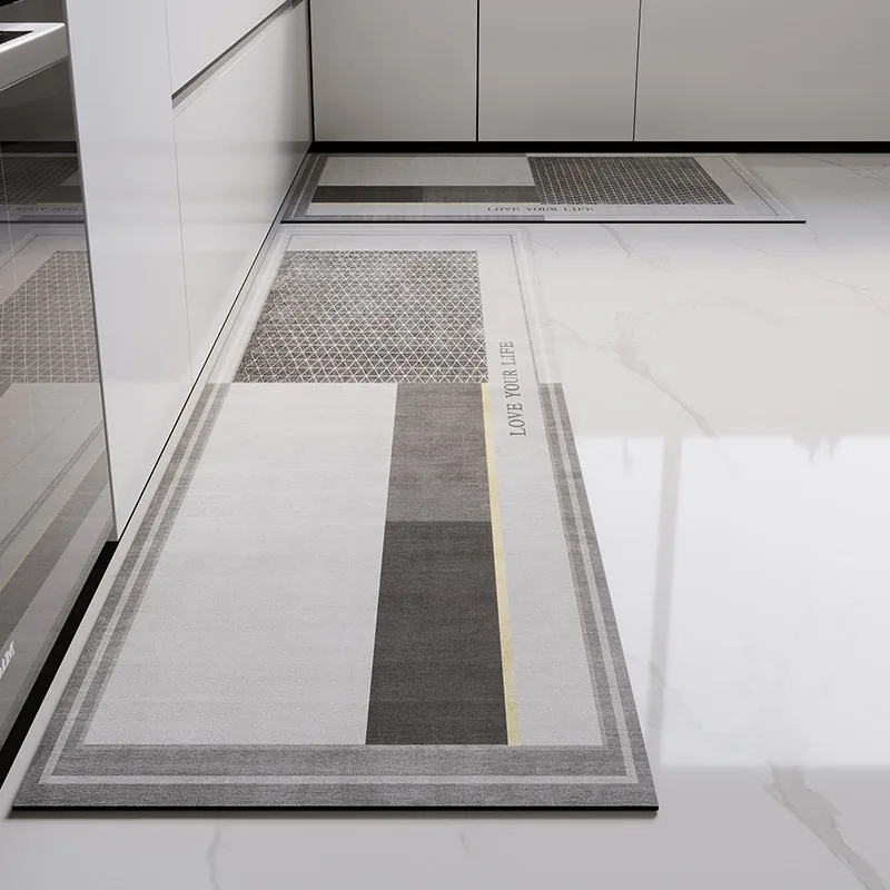 Rug for Kitchen Floor Mat Runner Long Carpet PVC Waterproof Leather Foot Mats Anti-slip Carpets Gray Home Decor Rugs 주방 카펫 - view 2