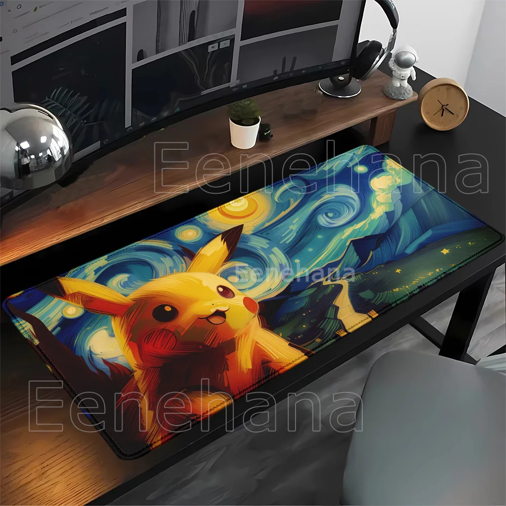 Pikachu Pokemon Mauspad, HD-Druck, XXL-Overlock-Mauspad, großes Gaming-Büro-Mauspad mit rutschfester Basis, PC-Computer-Gamer-Tastatur-Schreibtischunterlage