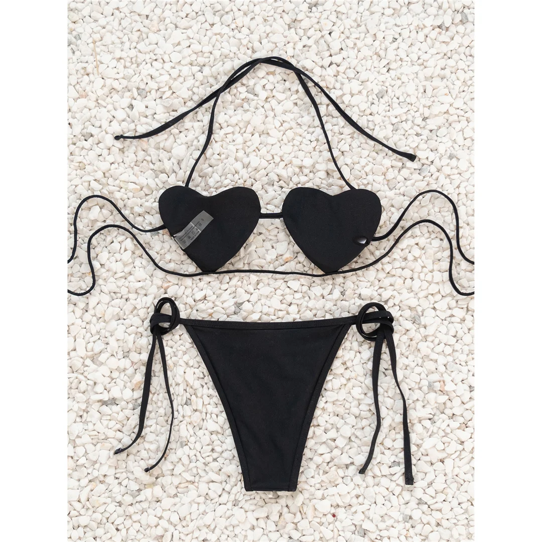 Pailletten-Bikini mit Neckholder, Damen-Badeanzug, zweiteiliges Bikini-Set, hoch geschnittene Beine, mit Trägern, Badebekleidung, Badeanzug, Modell V7747. – Detail 5