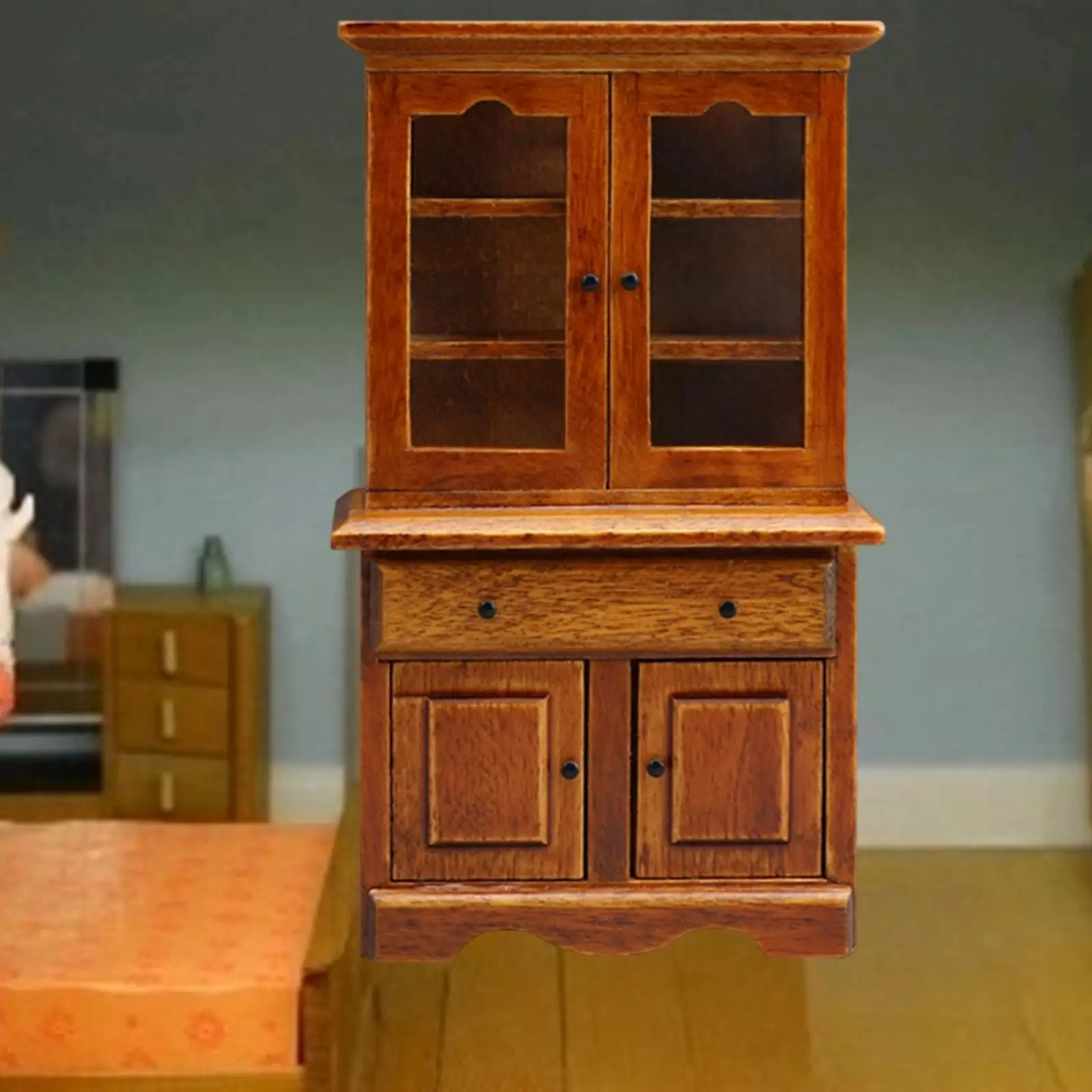Dollhouse Furniture Cabinet Miniature Bookcase 1:12 Tiny Model Wooden Cupboard Dollhouse Accessories for Living Room Accessories