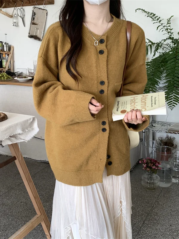 니트 오픈 가디건 여성 캐주얼 루즈 아우터웨어 가을 겨울 패션 스웨터 재킷 한국 스타일 루즈핏