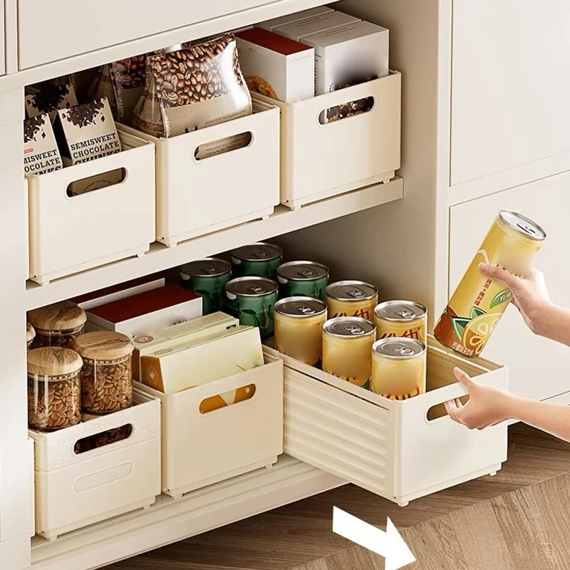 Drawer Basket Telescopic Storage Box Slide Organizer Basket Cabinet Kitchen Drawer Container Household Organization Closet
