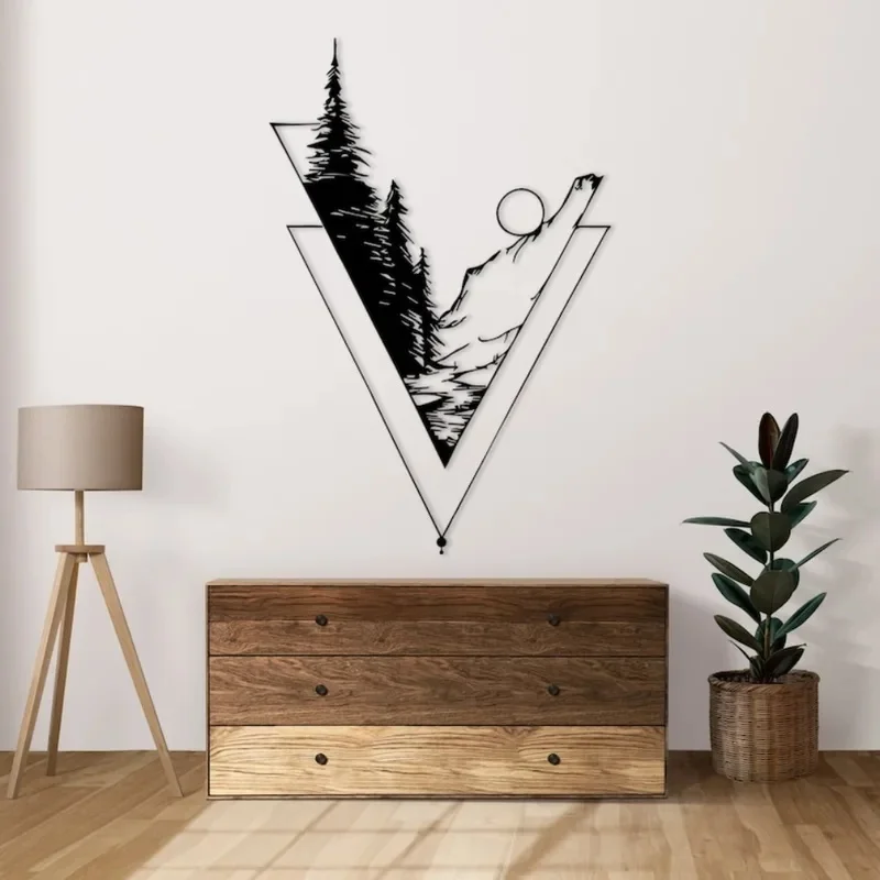 Geometric Mountain Large Metal Wall Art, 3D Landscape Design for Living Room Decor 1pc
