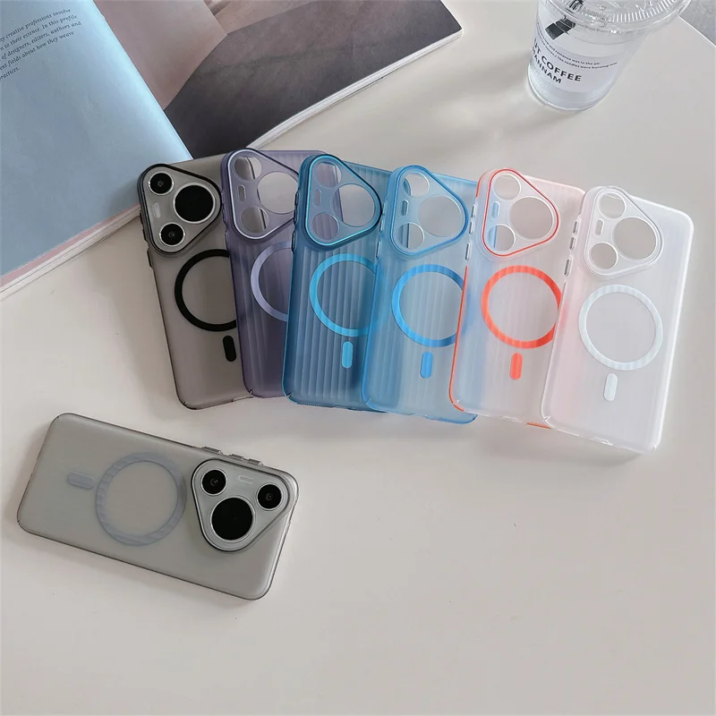 Corrugated magnetic phone case for Huawei Pura 70 Pro Plus Ultra Magsafe wireless charging anti drop protection cover bumper