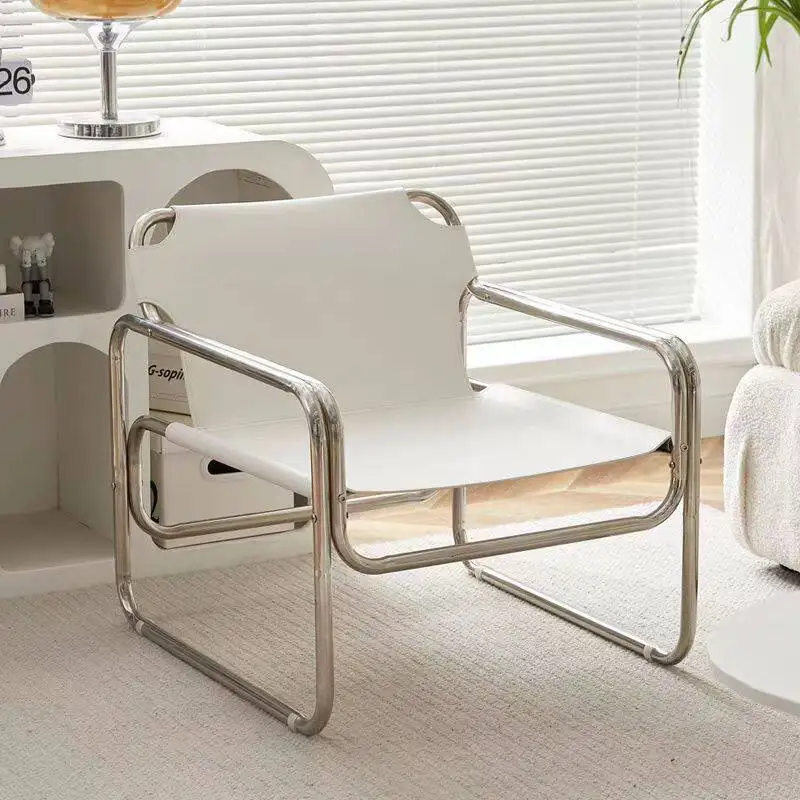 Medieval Modern Simple Leisure Sofa Chair Stainless Steel Frame Balcony Bedroom Dining Room