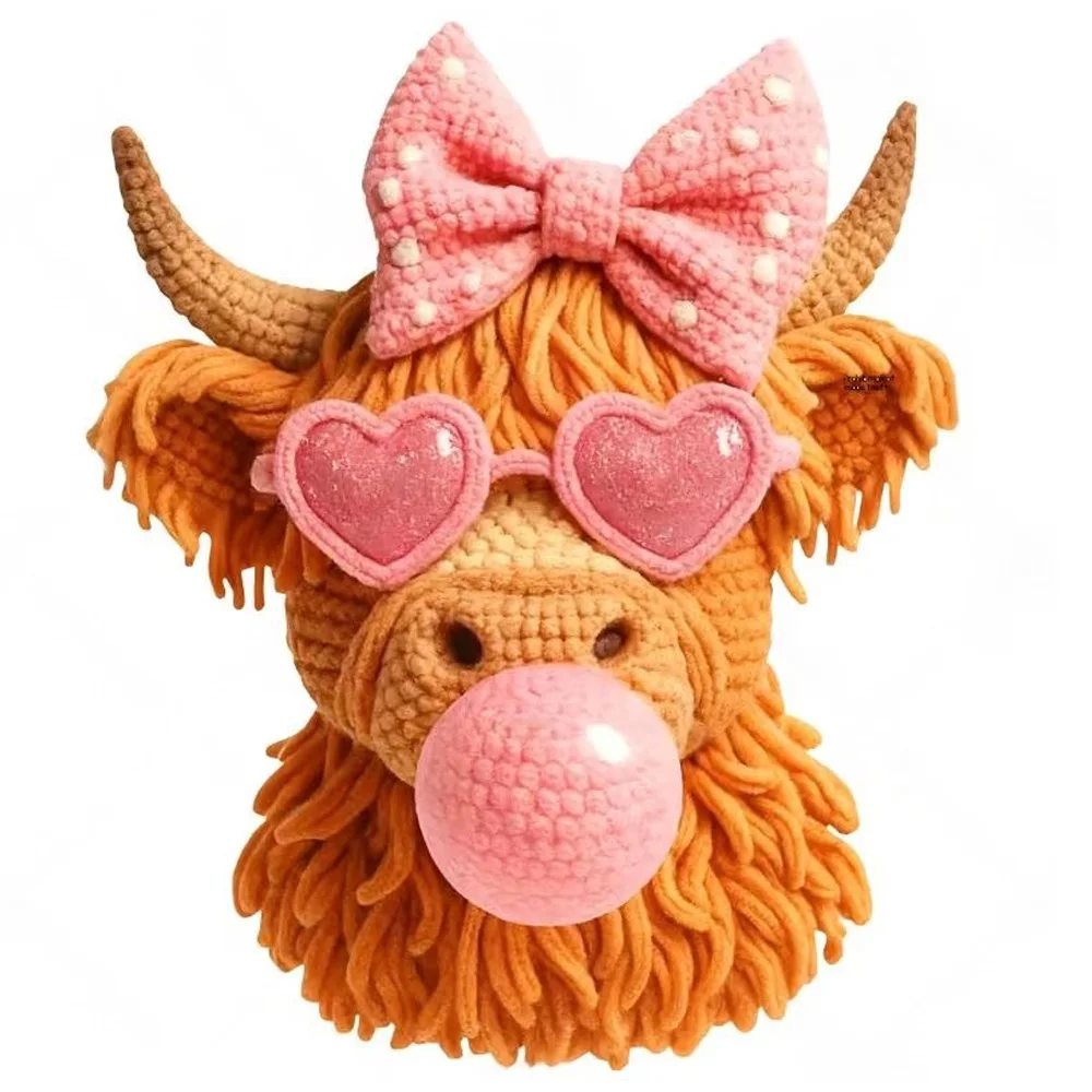 Scottish Highland Cow Faux Crochet Yarn Patch Stickers, Bedroom Entryway Living Room Porch Home Decoration Wall Stickers
