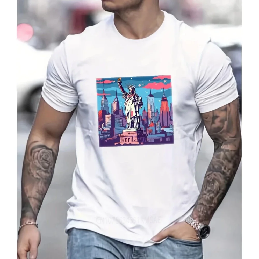 Hot sale Men's 100 Cotton United States Statue of Liberty Short Sleeve T-shirt Top Loose Tshirt New 3