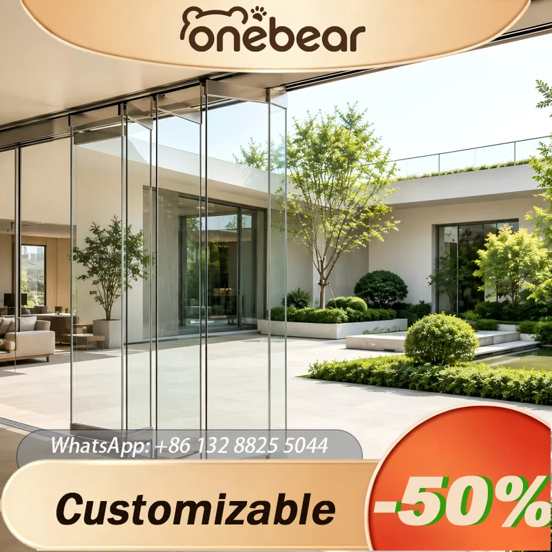Custom Frameless Tempered Glass Folding Door Aluminum Frame Panoramic Accordion Partition For Villa Balcony Sunroom Interior Use
