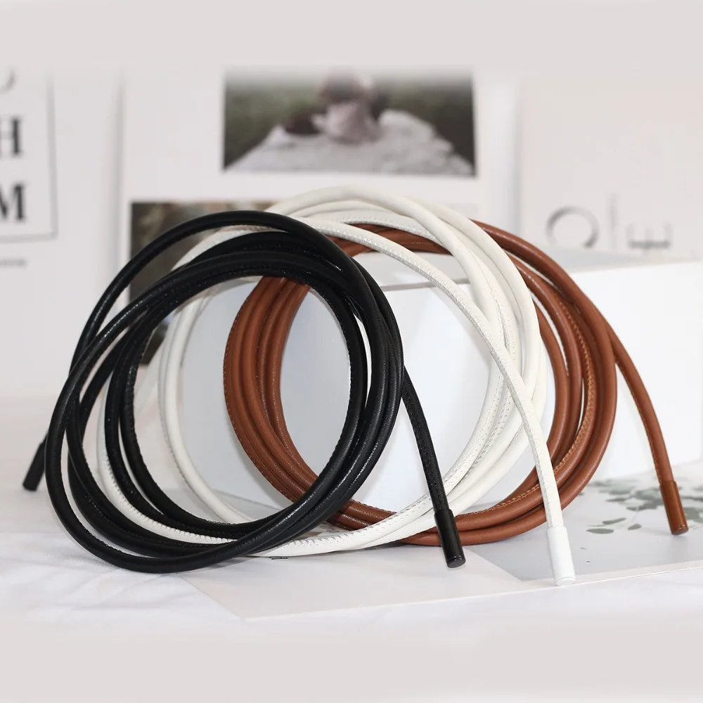 New Non-hole Round Waist Rope Belt Fashion Decorative Solid Color Waist Chain Leather Thin Belt Knotted Women Coat Sweater Strap