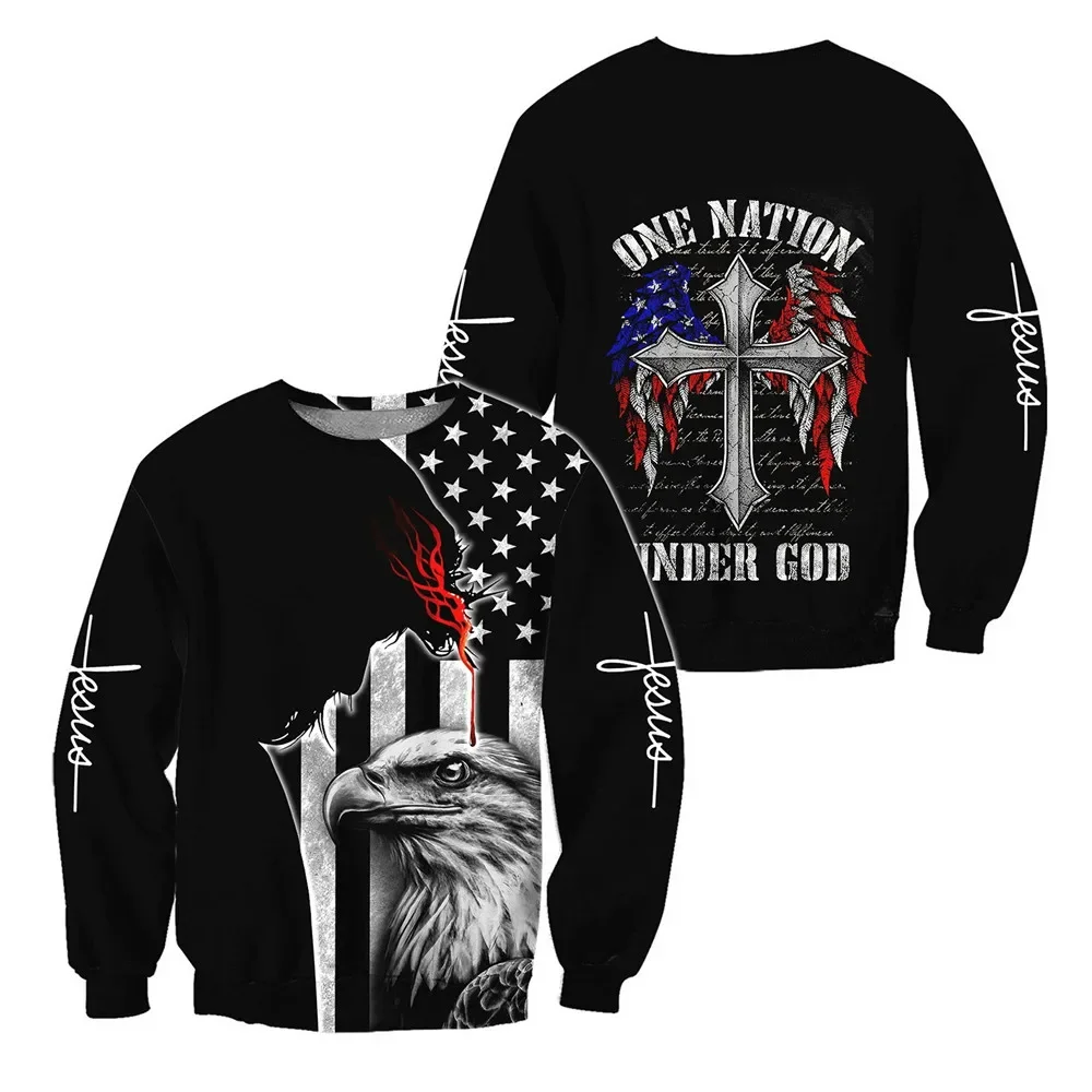 HX Jesus Mens Sweatshirts One Nation Under God 3D All Over Printed Sportswear Harajuku Casual Pullovers Tops Dropshipping